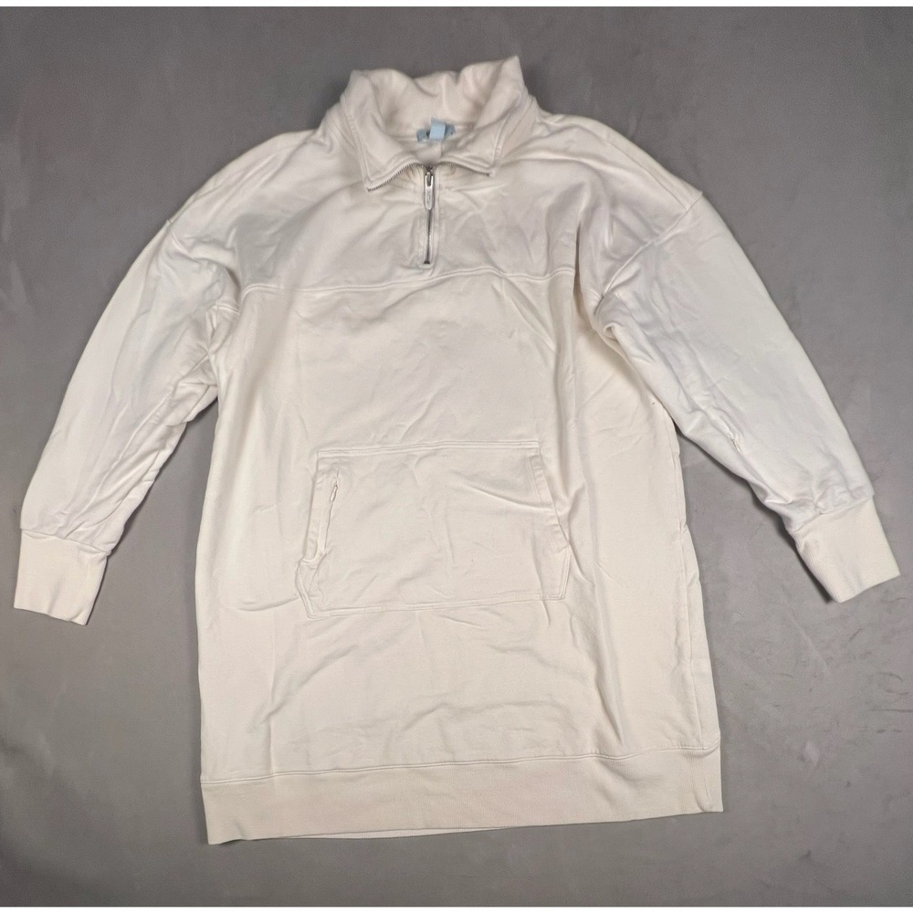 FLX Womens XXL Cream Quarter Zip Longline Tunic Sweatshirt Mock Neck Oversized
